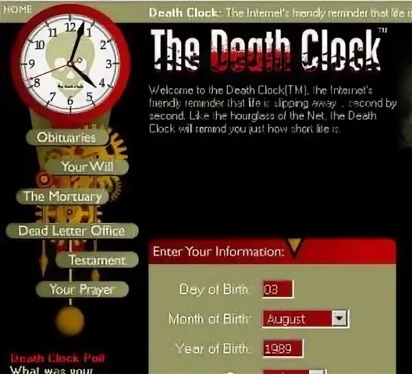 Death clock org. Dew clock.
