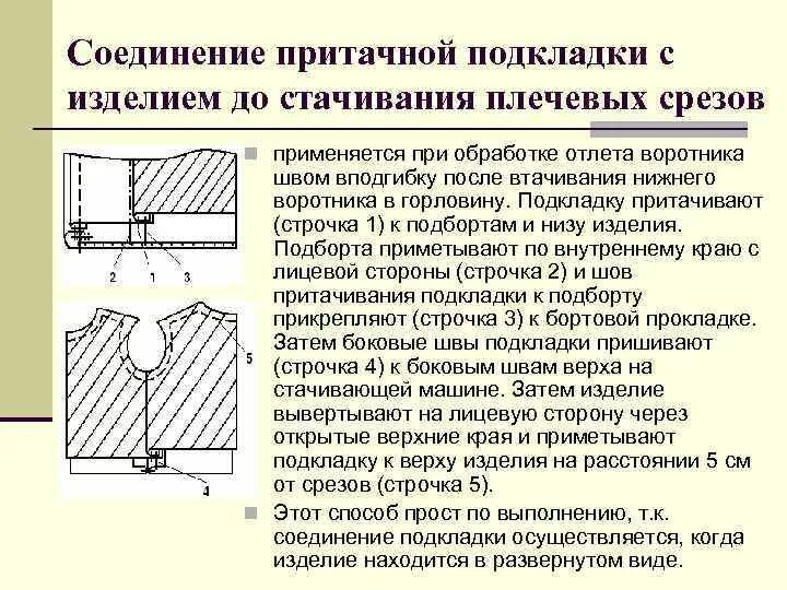 Соединение строчкой слоев материала. Обработка подкладки соединение верха с подкладкой. Обработка низа с притачной подкладкой. Обработка низа изделия с притачной подкладкой. Шов обработки деталей прокладки.