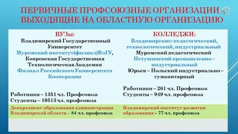 Виды первичной профсоюзной организации