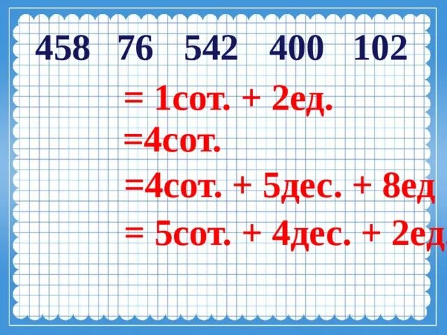 3 дес 4 дес 1 класс. 1 Дес.5 ед. 1 Сот. 1 Сот 2 дес 1 ед. 4 Сот. 8 дес. 5 Ед..