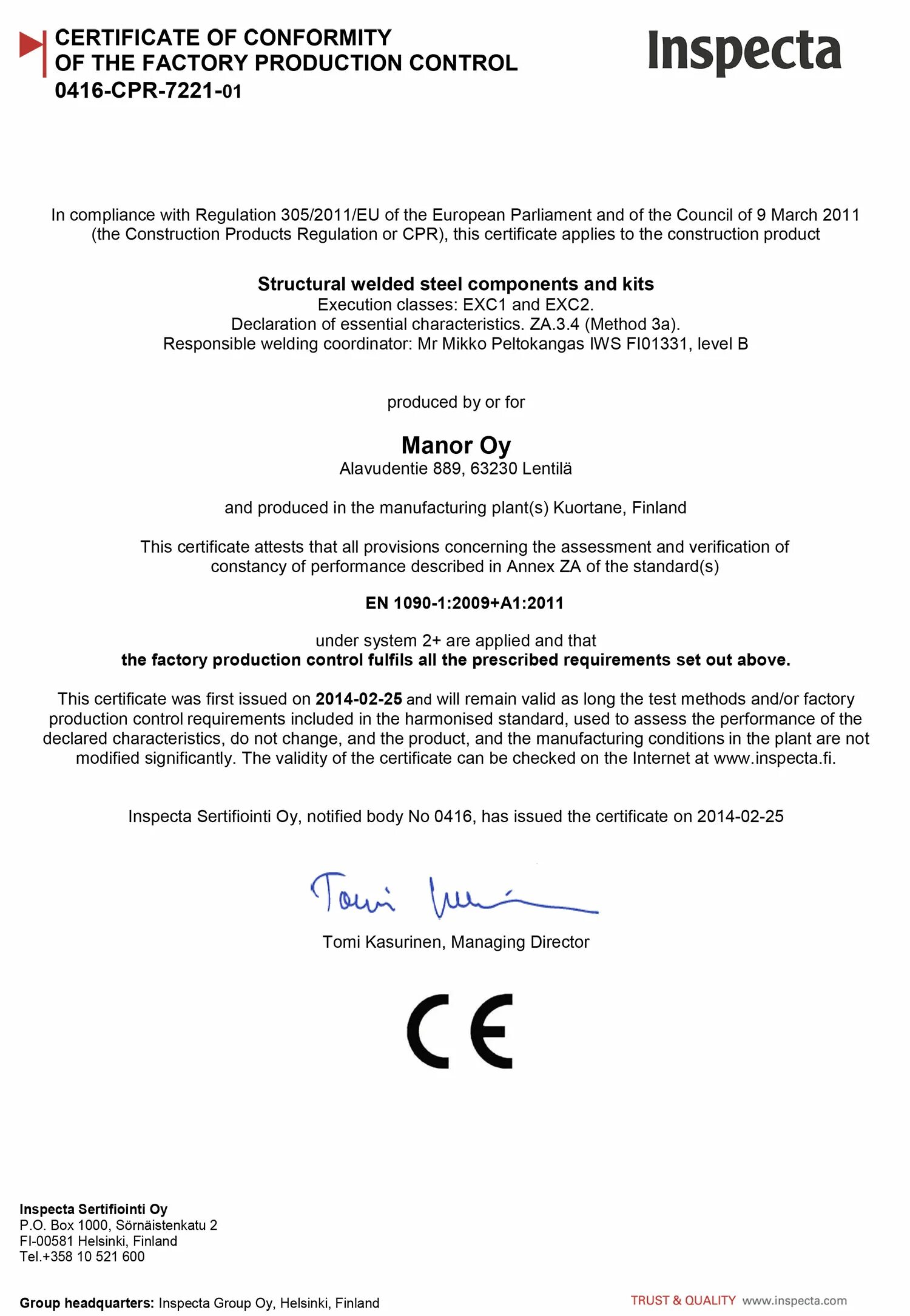 Certificate of conformity aircraft Maintenance. Product Certification in Factory.