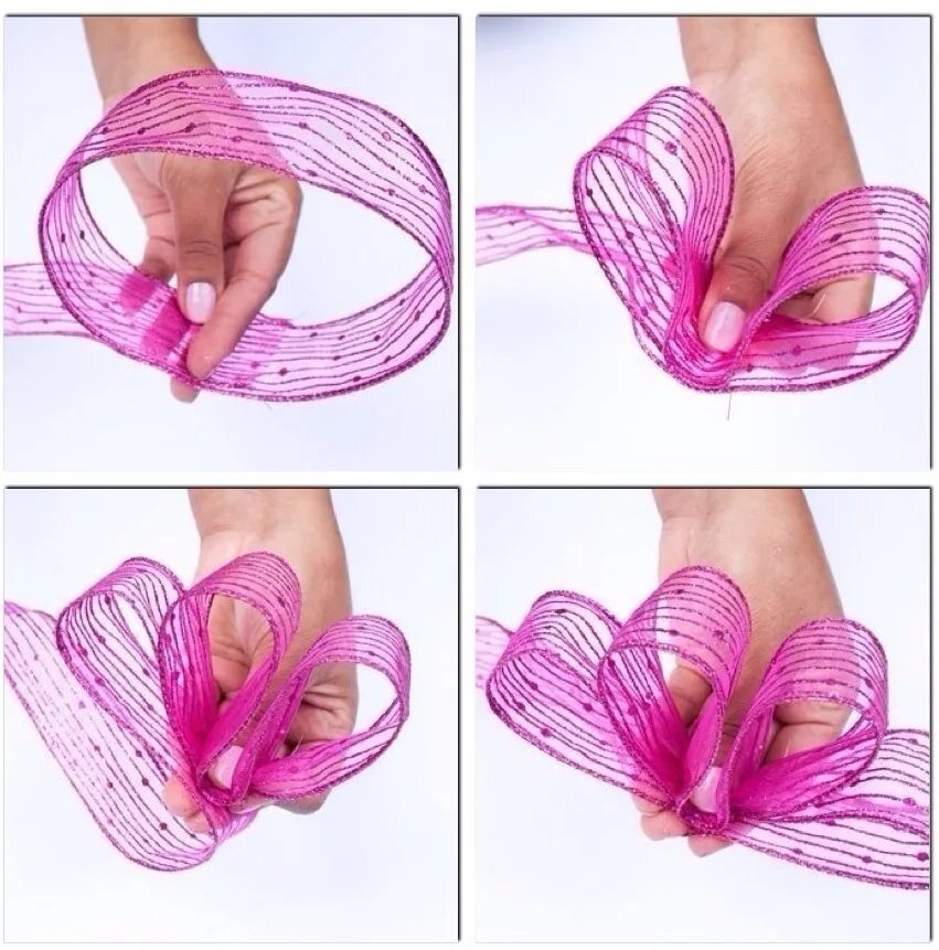 Завязываем пышный бант из ленты. Объемный бант на подарок из ленты. Красивый бантик из атласной ленты. Бант из широкой ленты. Красивый бантик из ленточки.