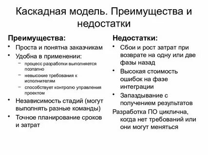 Недостатки каскадной модели жизненного цикла