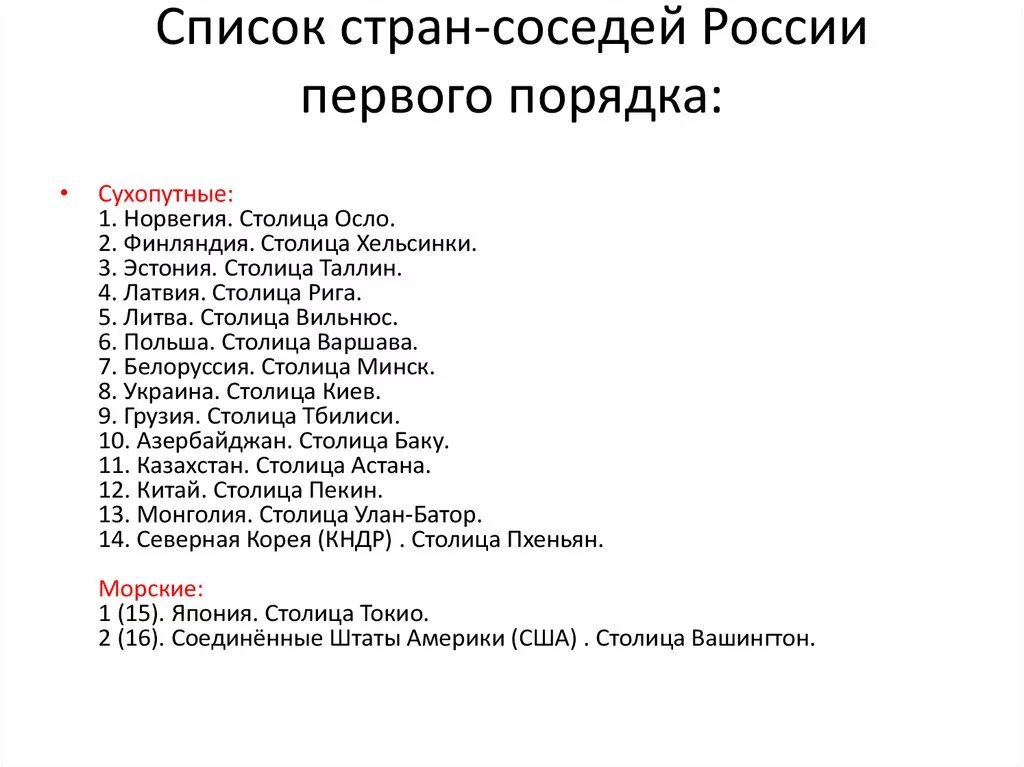 Список 2 украины. Соседние государства России первого порядка. Государства соседи России 1 порядка. Государства соседи РФ первого порядка. Страны первого порядка граничащие с Россией.