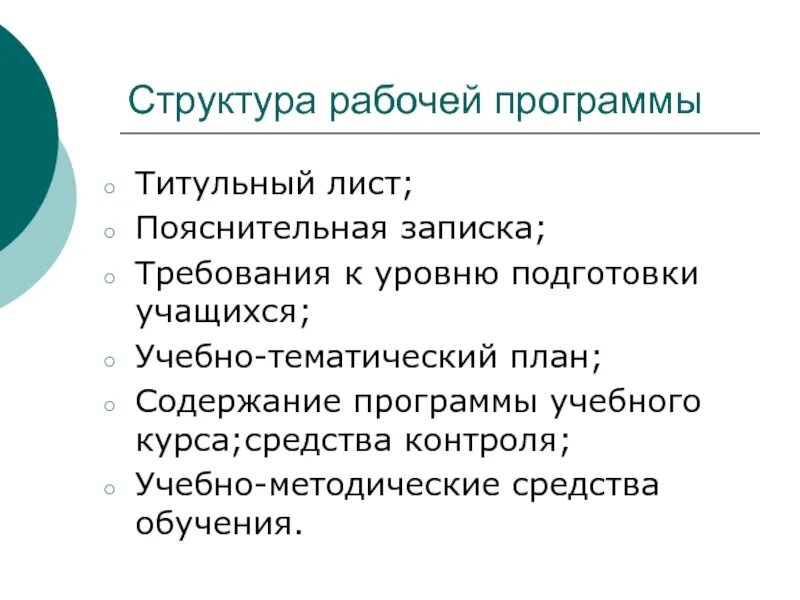 Структура рабочих программ учебных предметов. Структура программы. требования к уровню подготовки обучающихся. содержание рабочей программы. программное обеспечение титульный лист. структура рабочая поверхность,.