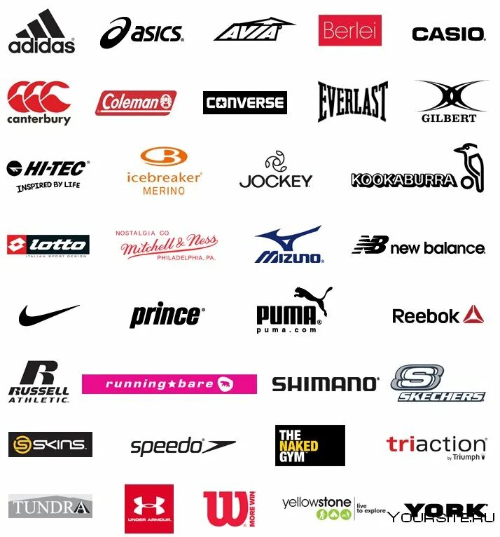 Какие бренды популярны. Фирмы спортивной одежды. Бренды спортивной одежды. Логотипы известных брендов. Логотипы спортивных брендов.