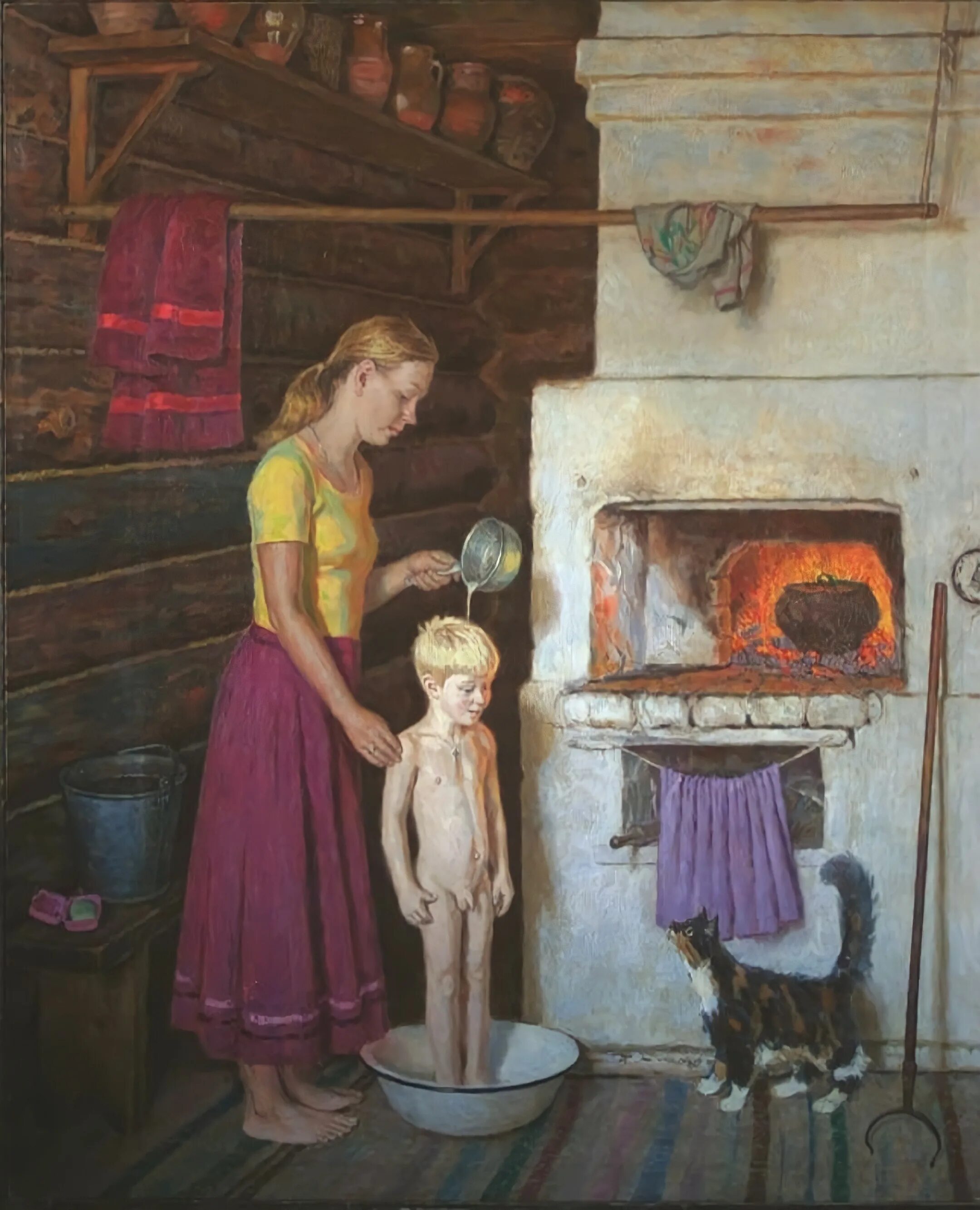 Картины Зайцева Егора Николаевича. С мамой в деревенской бане
