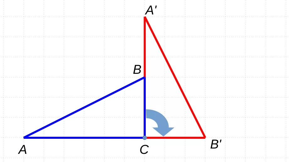 Поворот вокруг вершины. Прямоугольный треугольник АВС угол с 90 градусов. Треугольник АВС угол с 90 градусов. Поворот прямоугольного треугольника на 90 градусов по часовой стрелке. Прямоугольный треугольник АБЦ.