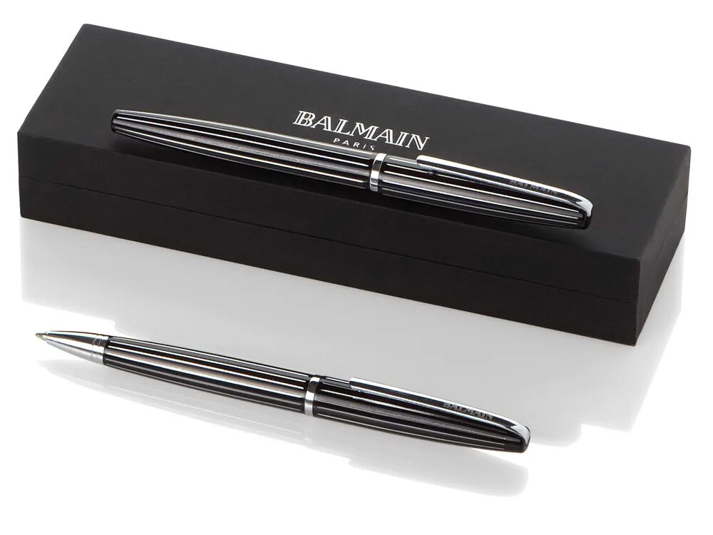 Ручка шариковая черные чернила. Balmain Paris ручка. Подарочный набор ручек Balmain. Подарочный набор ручек в футляре. Ручка в футляре с логотипом.