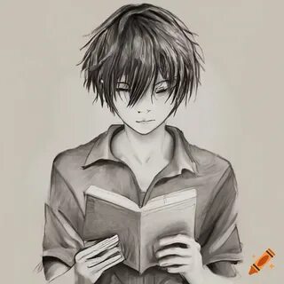 Illustration of a dreamy anime boy reading a book.