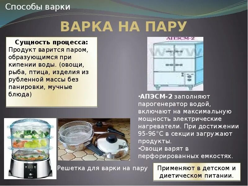 Какое приспособление необходимо для варки на пару. Варка на пару. основные способы варки. способ варки на пару. приспособление для варки мяса на пару.