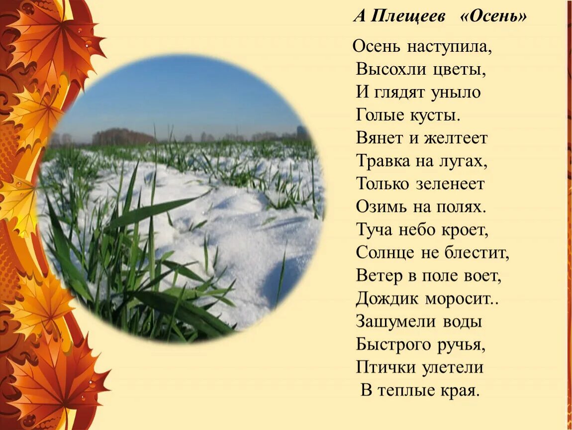 Стихи Плещеева. Плещеев стихотворение. Плещеев осень наступила.