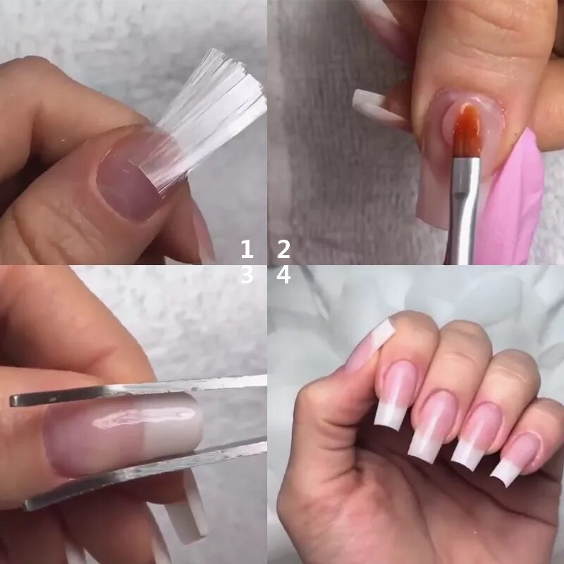 Как наращивать на типсы поэтапно. Стекловолокно для ногтей Fiberglass extenson Nails. Наращивание полигелем на стекловолокно. Пошаговое наращивание ногтей. Наращивание акрилом на формах.