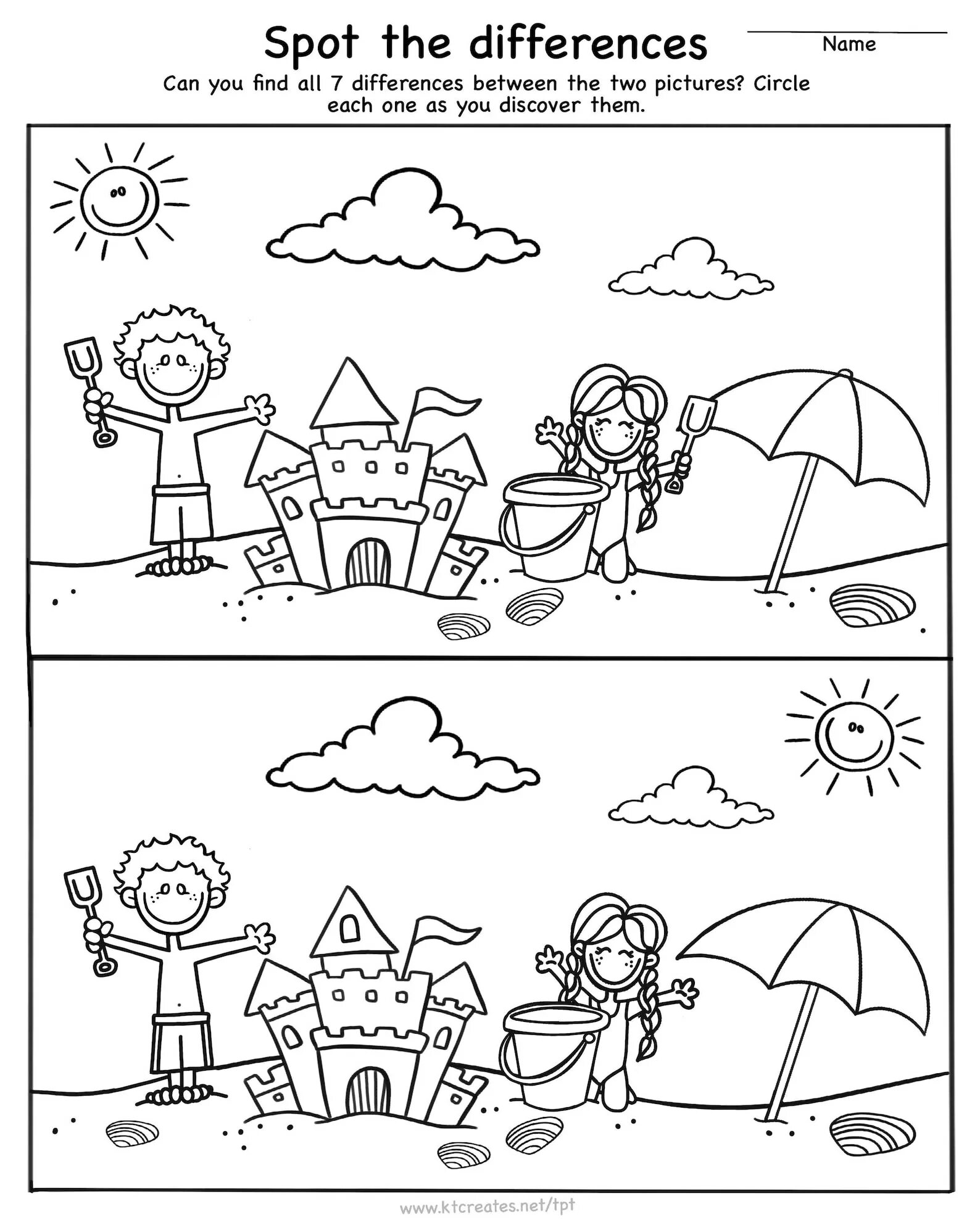 Differences for kids. Find differences at the beach. find the difference for kids. найди отличия. spot the difference for kids.