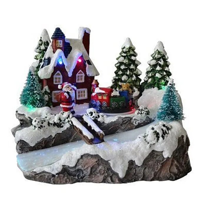 Новогодние домики с подсветкой. Новогодние композиции с фигурками. Новогодние композиции с движущимися фигурками. Новогодняя композиция с подсветкой. Новогодняя композиция с подсветкой и зайками.