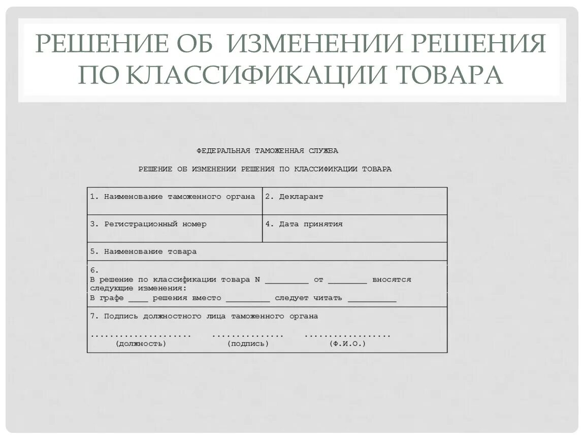 Товара в соответствии с тн. Решение об изменении решения о классификации товара. Решение о классификации товара пример. Форма решения о классификации товара. Предварительное решение по классификации товаров.