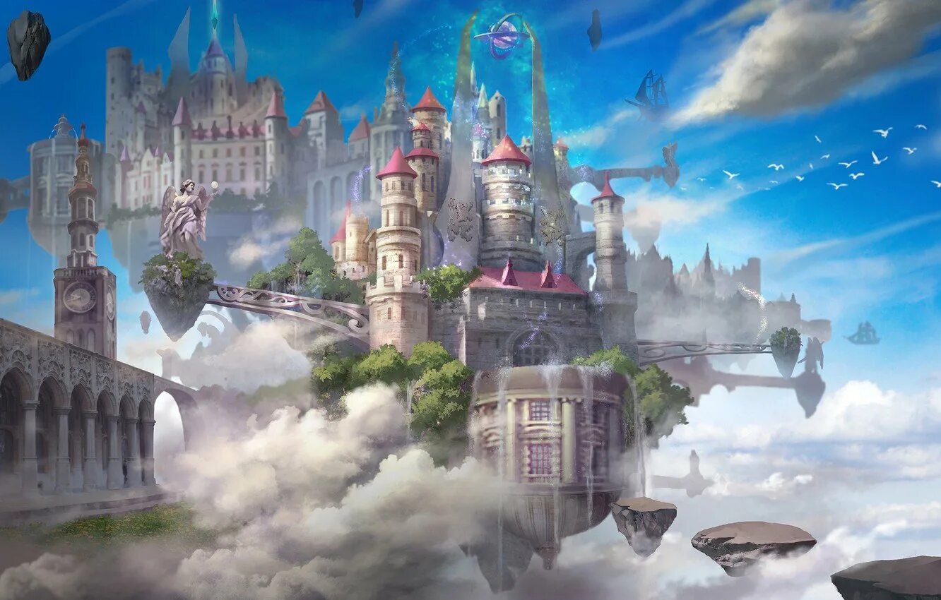 город в раю. фэнтези мир. город в раю. фантастический мир. небесный дворец геншин.