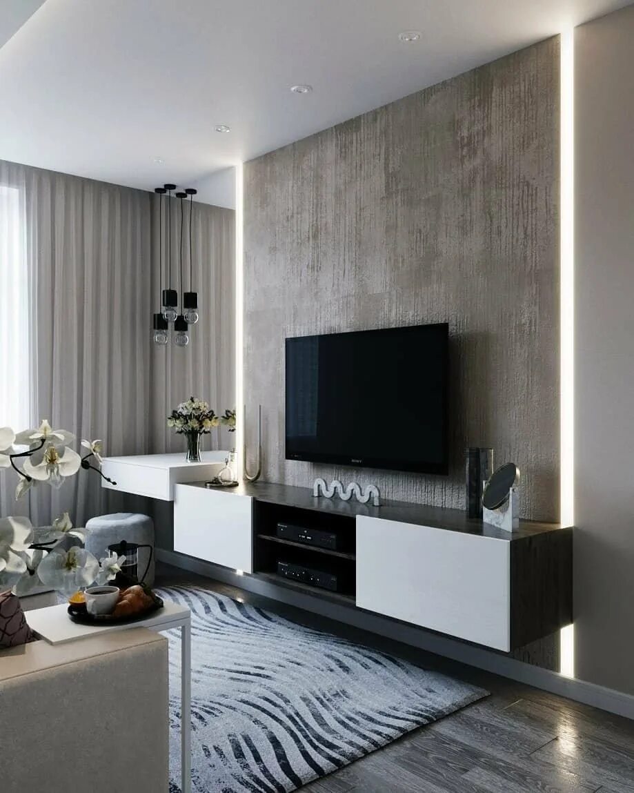 Современная стена с телевизором. Красивый современный интерьер. Современная гостиная. Современный стиль в интерьере. Современная отделка стен в гостиной.