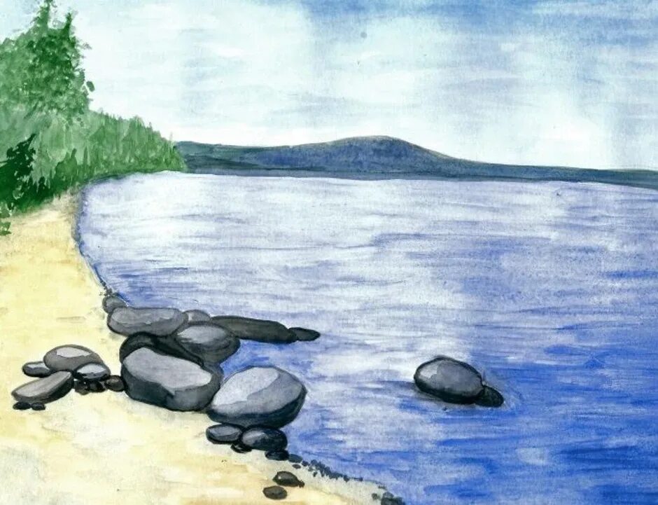 Озеро рисунок. Рисование реки. Река рисунок. Рисование реки и озера.