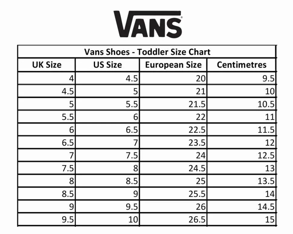 Размерная сетка обуви vans. Vans детские кеды Размерная сетка. Vans детская Размерная сетка. Размерная таблица vans обувь.