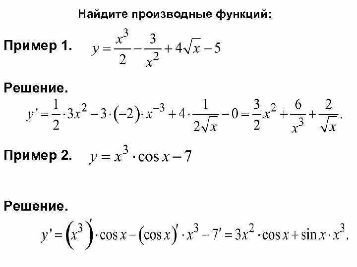 Решение задач производная функции. Как найти производную функции примеры. Нахождение производных примеры. Производные уравнения примеры с решениями.