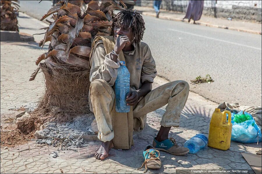 Люди дурные живут. Трущобы Аддис-Абебы. Негр под пальмой. Плохая жизнь.