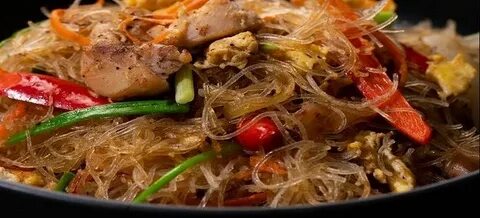Фунчоза с баклажанами и овощами
