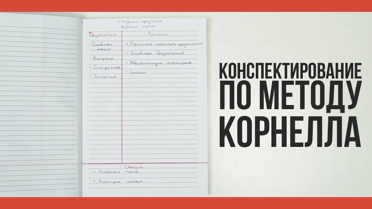 Метод конспектирования Корнелла. Методы конспектирования лекций. Конспект по методу Корнелла. Ведение конспектов по методу Корнелла. Техники ведения конспектов