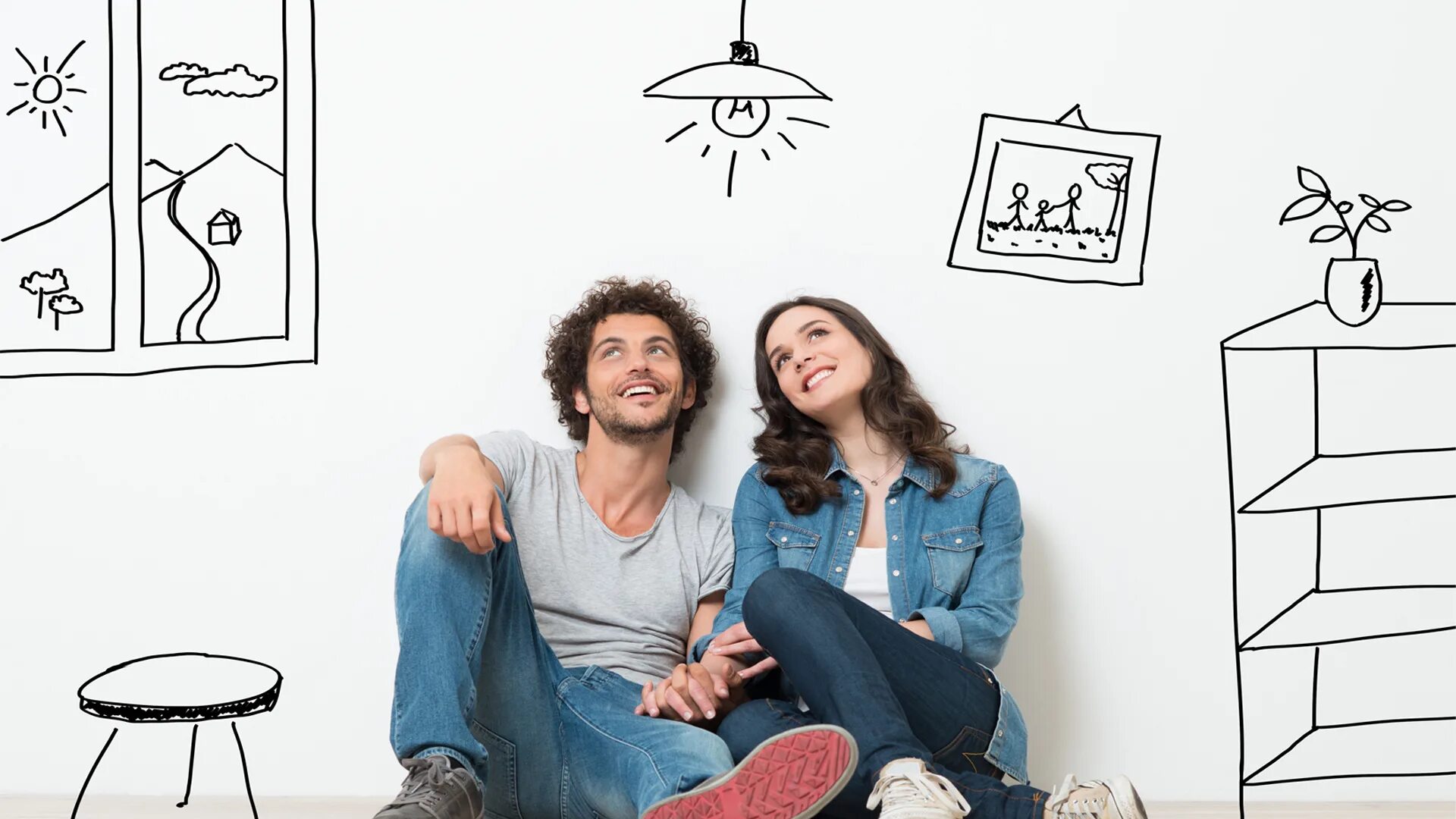 Мужчина мечтает о детях рисунок. Будущие родители. Человек думает о доме. Квартира мечты. Семья в новой квартире.