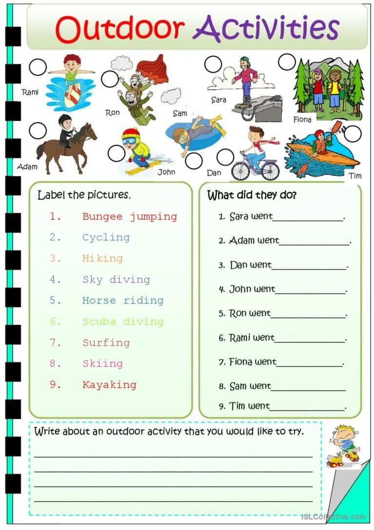 Activity Outdoor лексика. Outdoor activities Vocabulary for Kids. Outdoor activities Worksheets. Outdoors activities английский язык. Activities на английском