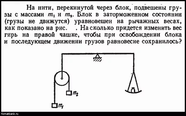 На весах уравновешены два груза. Груз на нитке через блок. Подвешены грузы на блоке массой. Груз подвешенный через. Через блок перекинута нить.