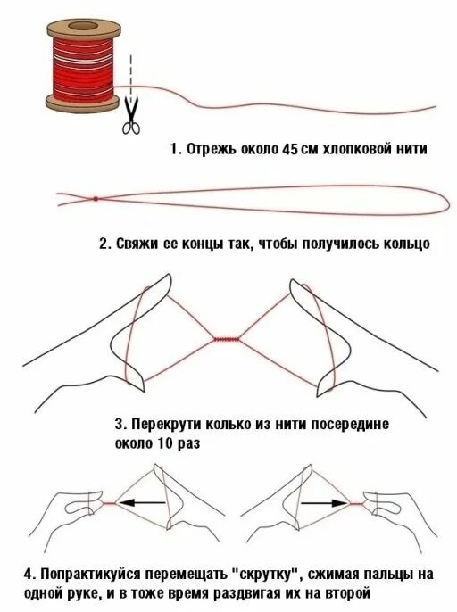 Выдернуть нитки. Как выщипывать волосы с помощью нитки. как скрутить нить для удаления волос. как убрать волосы ниткой. как сделать нить для удаления волос бровей.