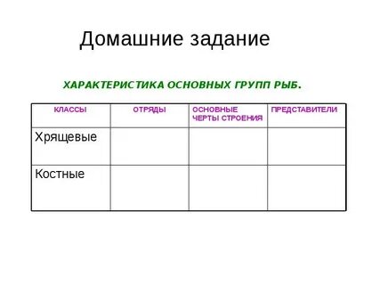 Классы хрящевых рыб таблица