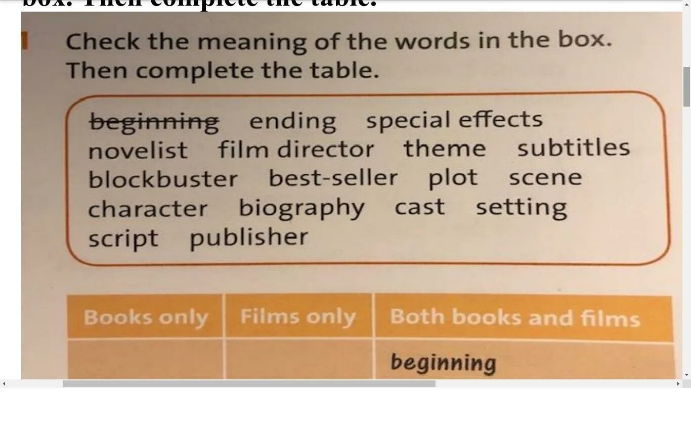 Watch the words in the box. Complete the Table with the Words in the Box. Check meaning. Table check. Check the meaning of the Words then complete the Table Cut Burn.