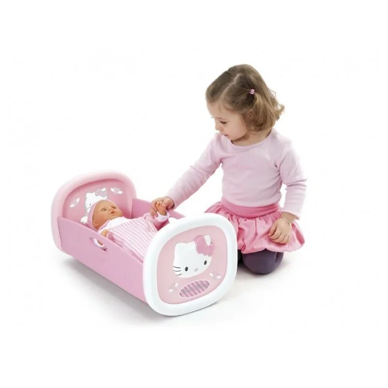 Колыбель для кукол Smoby. Кукла Smoby hello Kitty. Игрушечная колыбель Хеллоу Китти. Девочка укачивает куклу. Уложим куклу спать