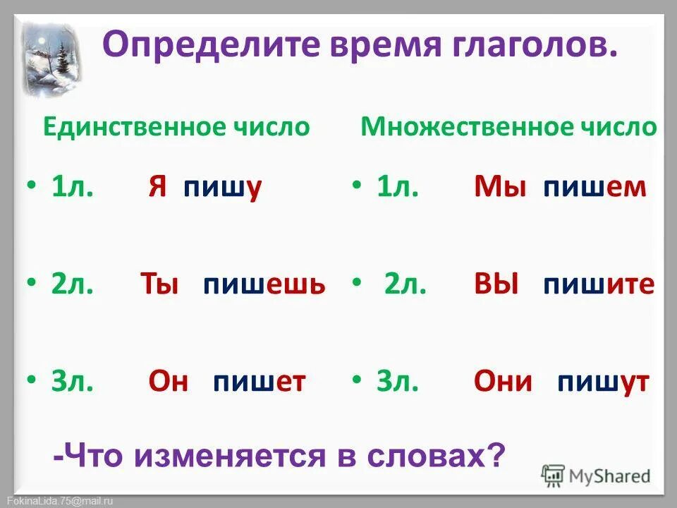 10 глаголов в единственном числе