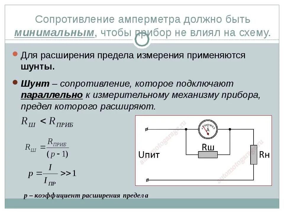 Ток через шунт. Внутреннее сопротивление амперметра. Как определить сопротивление амперметра. Как измерить внутреннее сопротивление микроамперметра. Формула для расчета сопротивления шунта к амперметру.