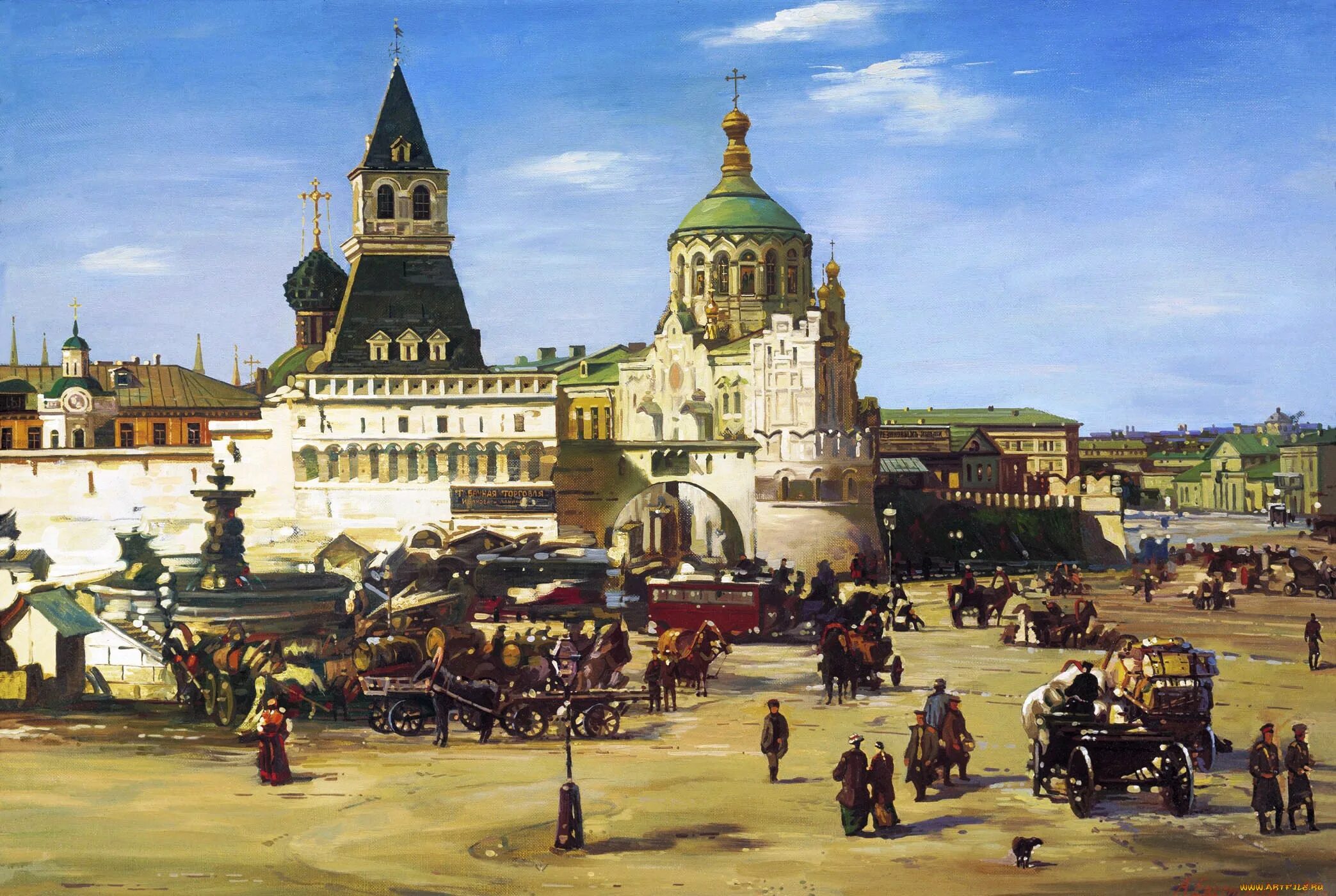 Воскресная площадь. Лубянская площадь 19 век. Москва Лубянская площадь 1850. Луи Пьер Бишебуа Кремль.