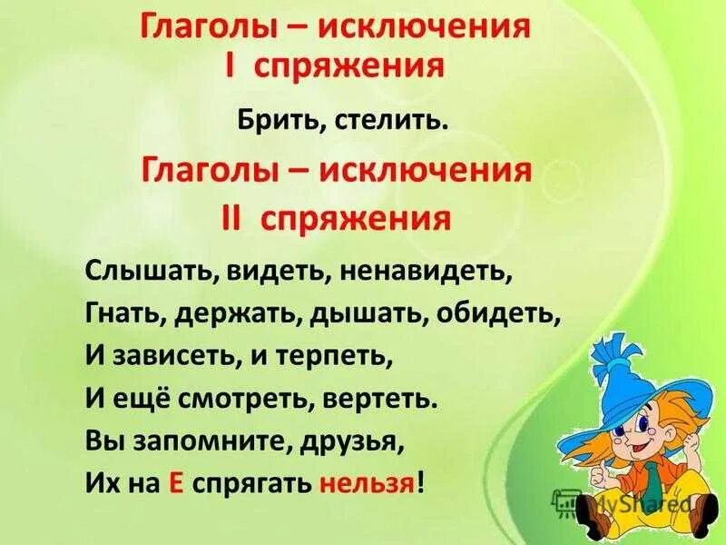 Слышать правило стих. Спряжение глаголов исключения 2 спряжения. Исключения 2 спряжения и 1 спряжения. Спряжение глаголов исключения 1 спряжения. Спряжение глаголов исключения 1 и 2 спряжения.