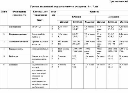 Программа уровня физической подготовленности