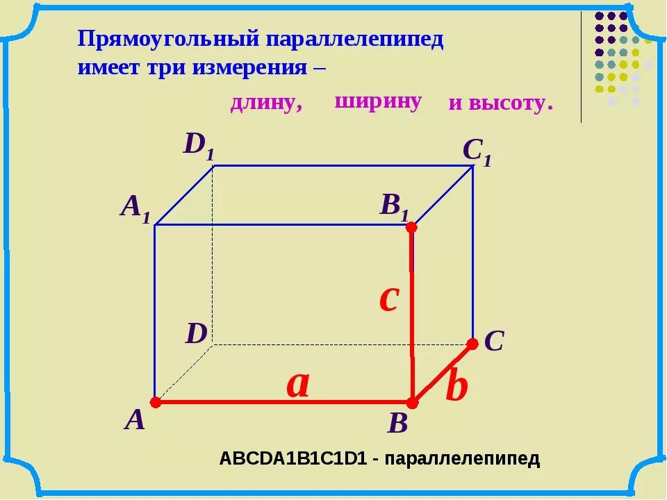 Длина ширина и высота прямоугольного параллелепипеда. Объем параллелепипеда грани ребра вершины. Математика 5 класс тема прямоугольный параллелепипед. Прямоугольный параллелепипед 10 класс.