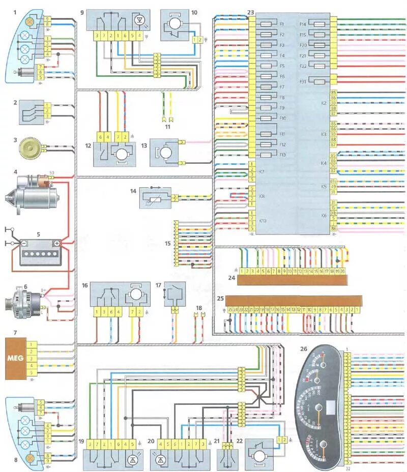 Электрические схемы калины. Электросхема Калина 1118. Схема электрооборудования ВАЗ 1118.