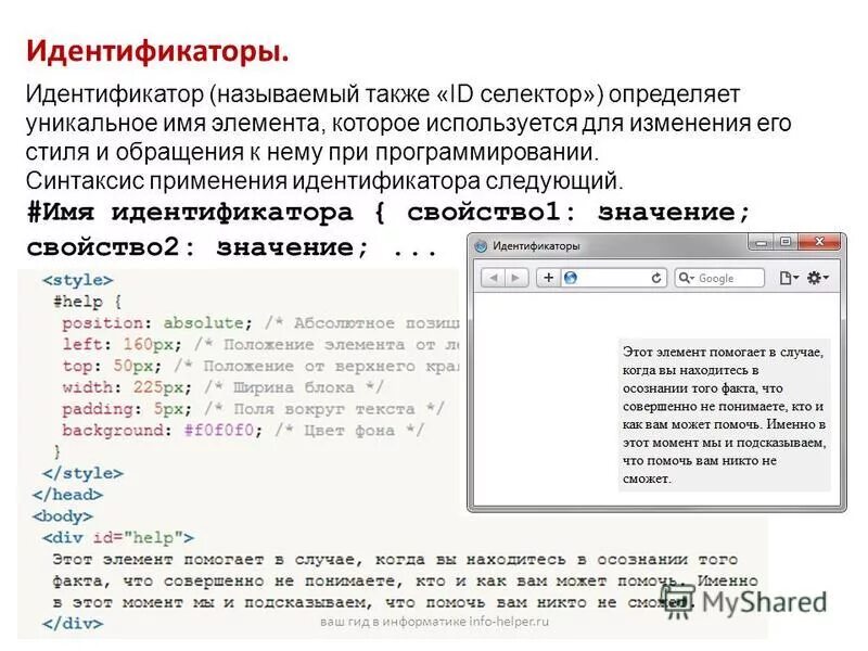 Имя идентификатора c. Селектор идентификатора. идентификатор это в информатике. идентификатор в программировании это. идентификатор (называемый также «id селектор».