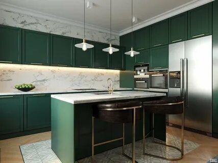 Темно зеленая матовая кухня (76 фото)