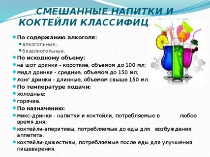 Разновидности коктейлей