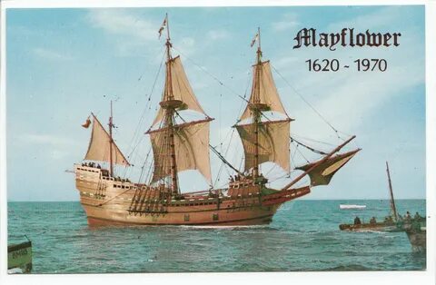 Mayflower Pilgrim Fathers Sailing Ship Commemorative Postcard 21276 on.