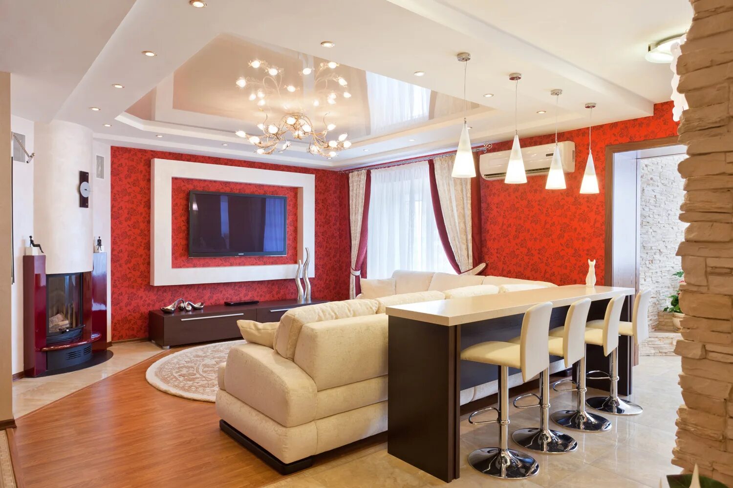 Потолок в однокомнатной квартире. Натяжные потолки две зоны. Натяжные потолки две зоны. М. Потолок в кухне-гостиной современный.