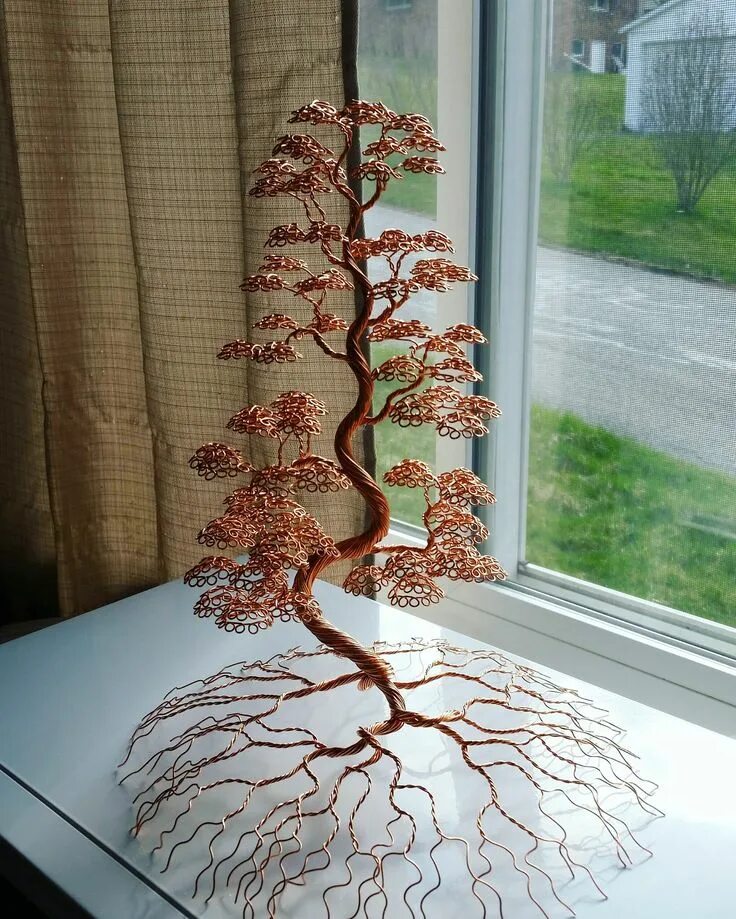 Творческий проект на тему из проволоки Copper plated hand wrought steel wire sculpture of Saddlebred available for purc