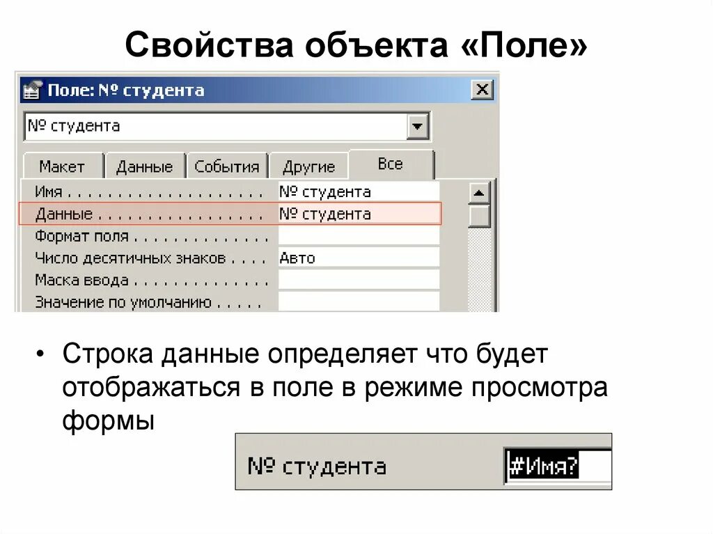 Свойства access. Свойства объекта поле формы. Объект в поле. Объекты СУБД запись строка форма поле. Полями это предмет.