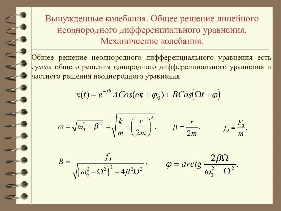 Какие колебания свободные какие вынужденные. Решение уравнения вынужденных электромагнитных колебаний. Общее решение дифференциального уравнения вынужденных колебаний. Дифференциальное уравнение вынужденных колебаний и его решение. Дифференциальная формула вынужденных колебаний.